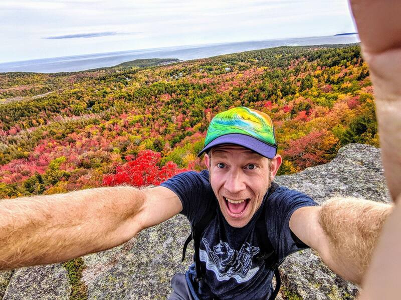 Brian on a leaf-peeping trail run in Acadia