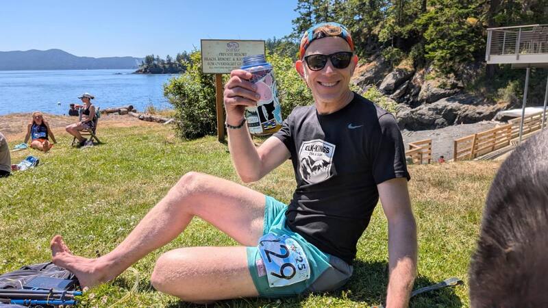 Brian celebrating at the finish of a marathon