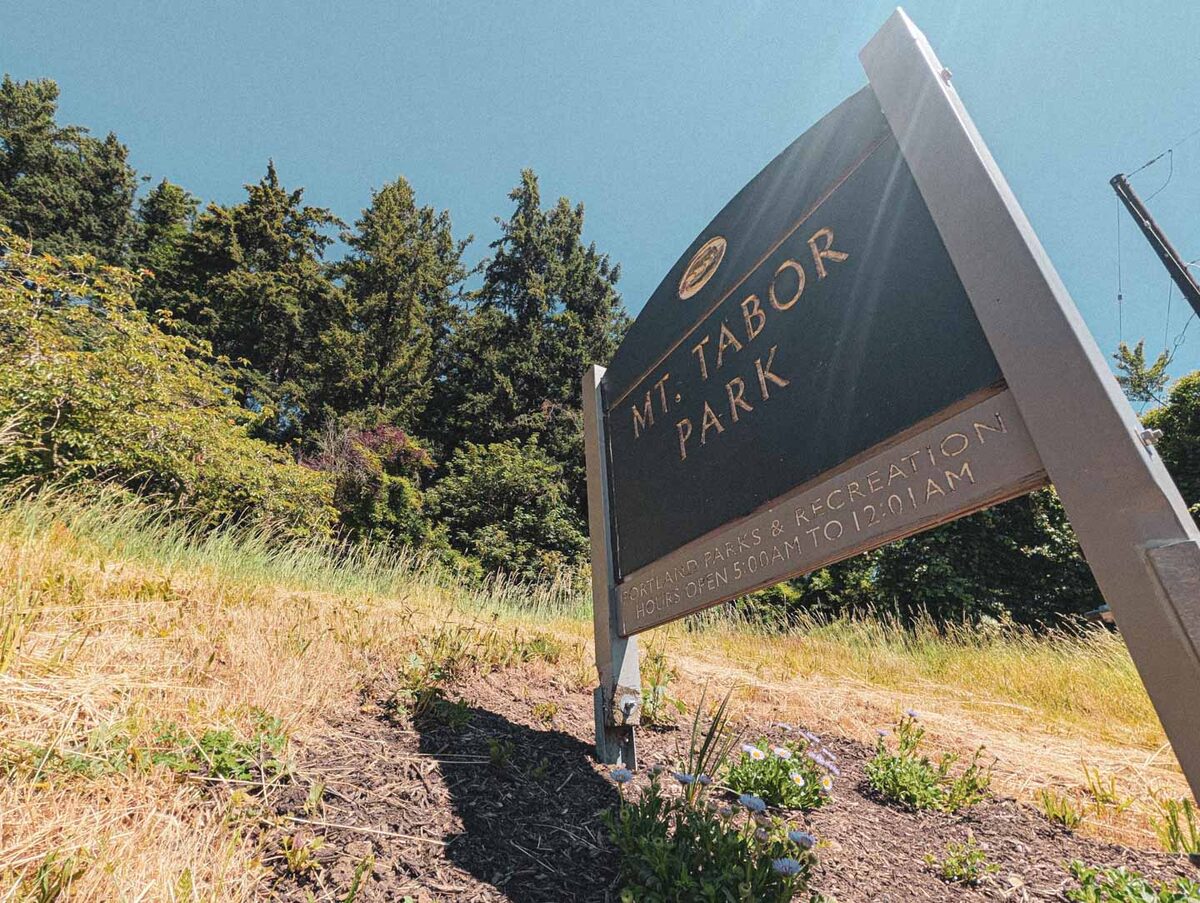 The Mt. Tabor Park sign at the trailhead